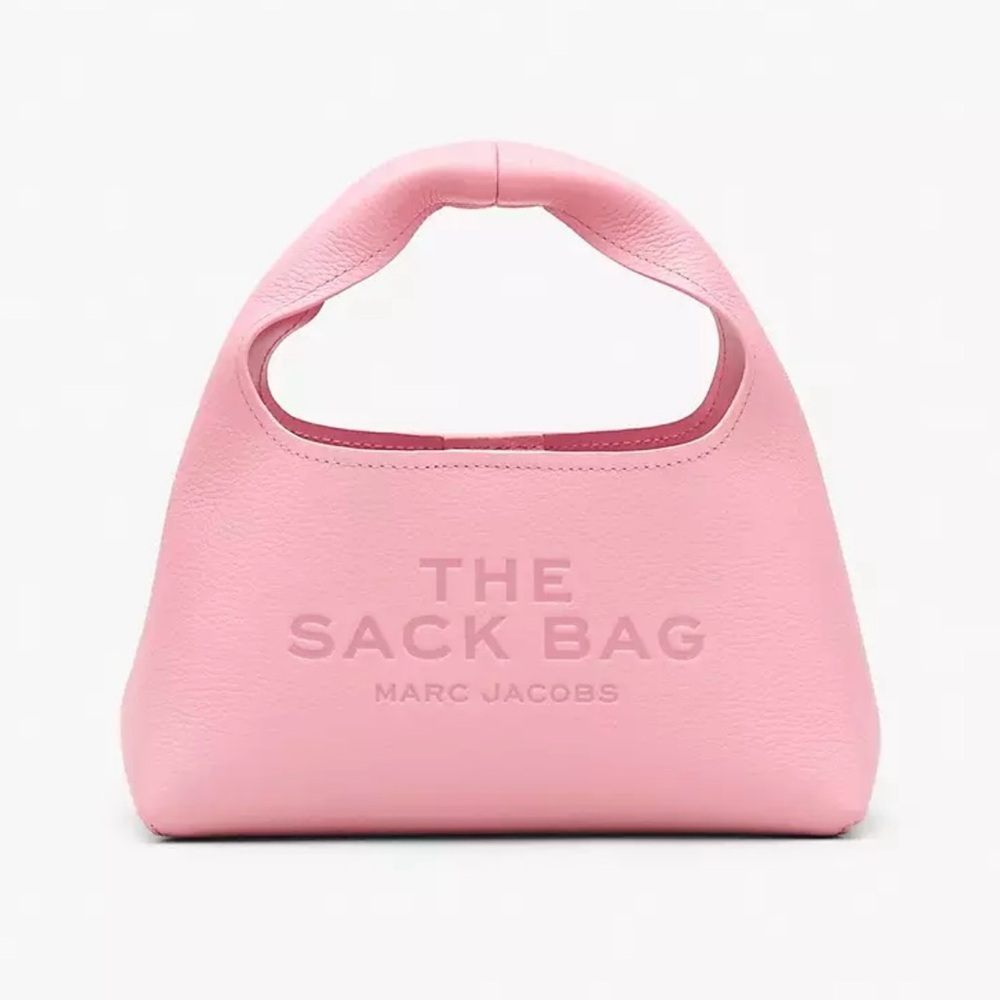 Marc Jacobs Ribbon Pink Pebbled Leather Mini Sack Bag with Zip Pouch